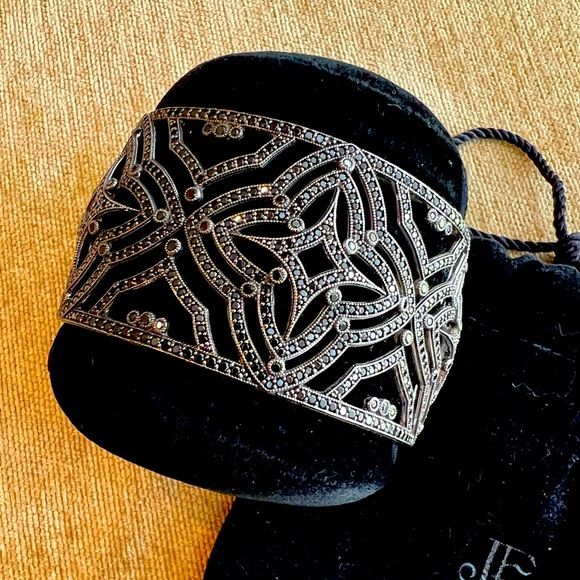 Jude Frances Jewelry - Jude Frances Black Spinel Gemstone & Silver Hinged Cuff Bracelet